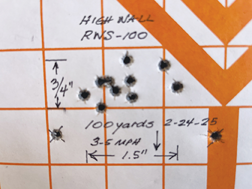 100-yard groups RWS-100 and Eley Benchrest Semi Auto Precision.